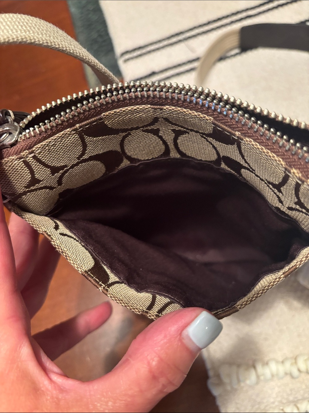 Coach Brown Signature Canvas Mini Crossbody with Cream Strap - Picture 5 of 6
